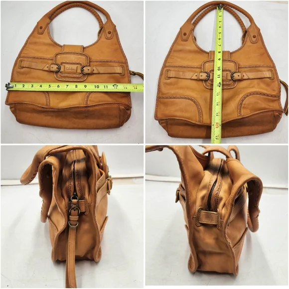 Cole Haan Musturd Yellow Leather Hobo Shoulder Hand Bag Whipstitch Boho Medium - Picture 4 of 16